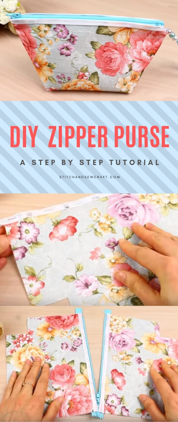 Zipper purse tutorial stitchandsewcraft.com #stitchandsewcraft #freesewing #zipperpurse #freesewingtutorial 