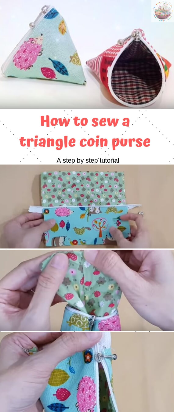 How to sew a triangle coin purse stitchandsewcraft.com #stitchandsewcraft #freesewing #coinpurse #freesewingtutorial 